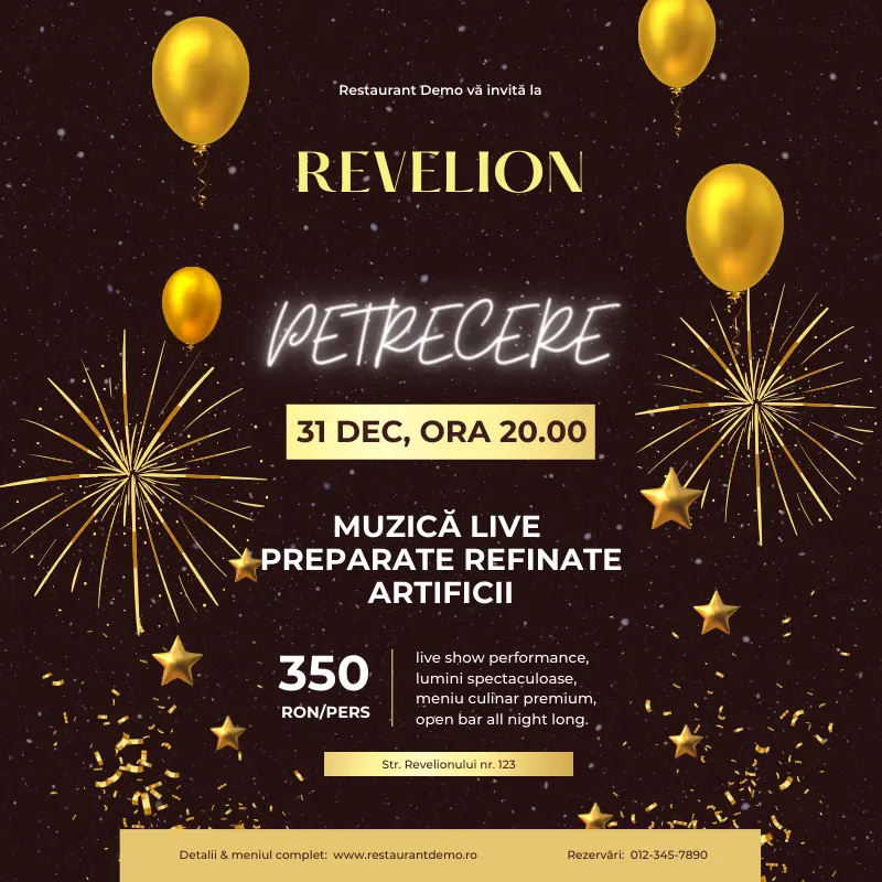 idei de marketing pentru restaurante de craciun, petrecerea de revelion, afis