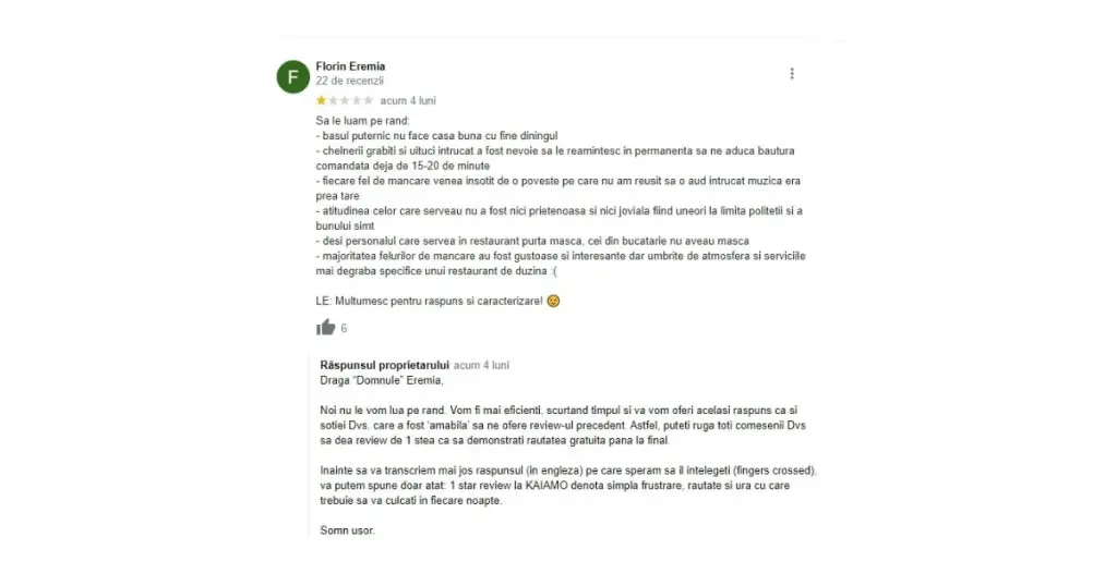 cum sa abordezi pozitiv recenziile negative, asa nu, recenzie negativa restaurant